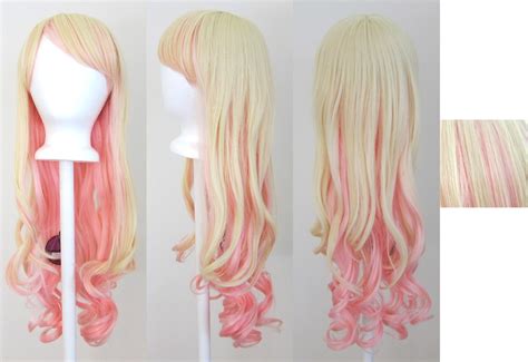 30 long curly w long bangs flaxen blonde pink cosplay sheryl wig