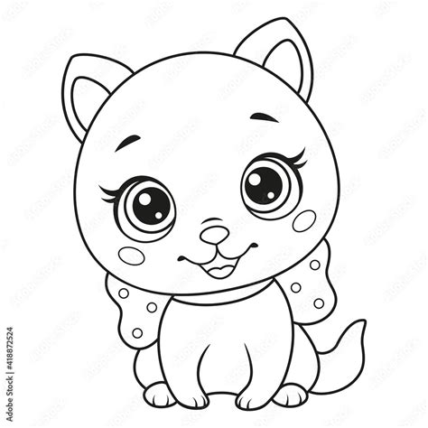 cat sitting coloring page  kids black  white outline