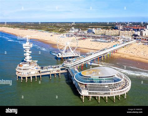 aerial view  beach  pier  scheveningen den haag  hague situated   north sea