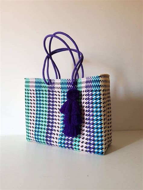 large mexican plastic bag oaxaca handwoven tote beach bag etsy