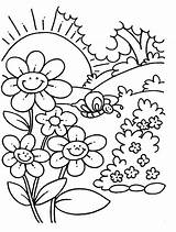 Coloring Spring Pages Flowers Kids sketch template