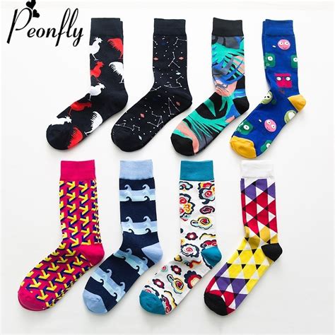 buy peonfly fashion colorful happy socks men newly cartoon rooster cloud soft