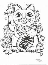 Lucky Cat Coloring Neko Maneki Charms Pages Drawing Tattoo Japanese Sketch Getdrawings Money Flowers Sweet Deviantart Getcolorings Google Printable Color sketch template