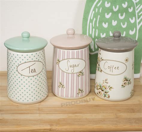 set   katie alice cottage flower tea coffee sugar storage jars