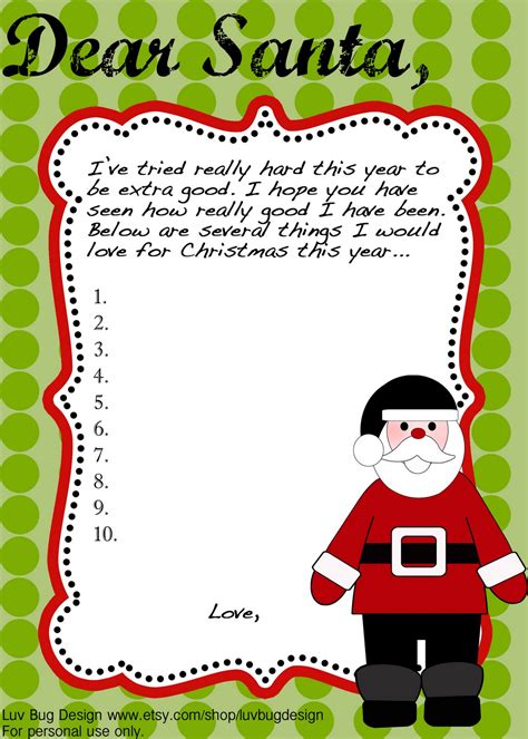 luv bug design  printable santa letter