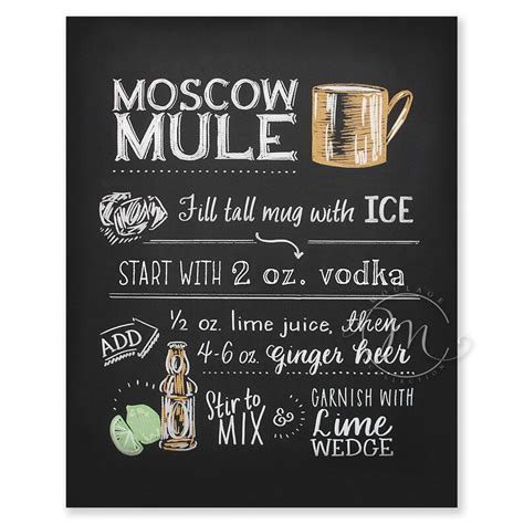 moscow mule printable traditional vodka recipe chalkboard etsy