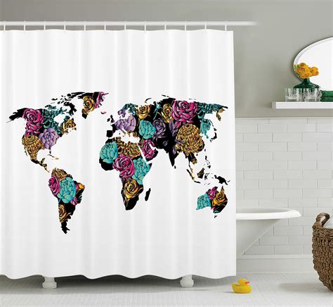 earth shower curtain world map with rose flowered continents shabby