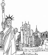 York Coloring Statue Liberty Pages Manhattan Skyline Therapy sketch template