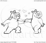 Pig Dancing Clipart Coloring Cartoon Pair Outlined Vector Cory Thoman Royalty Clip Clipartof sketch template