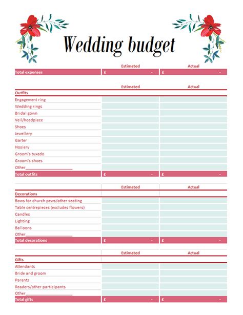 wedding budget worksheet template ms excel templates