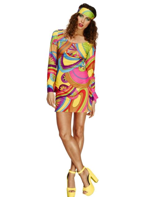 ladies hippy costume 60s 70s psychedelic hippie flower power womens
