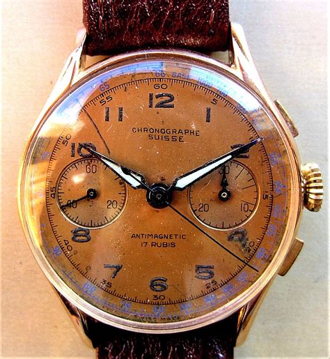 swiss  gold chronographe suisse landeron  chronograph  serviced etsy uk