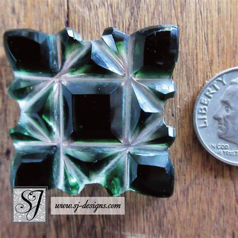 green faceted cut glass thread winder sold sj designs