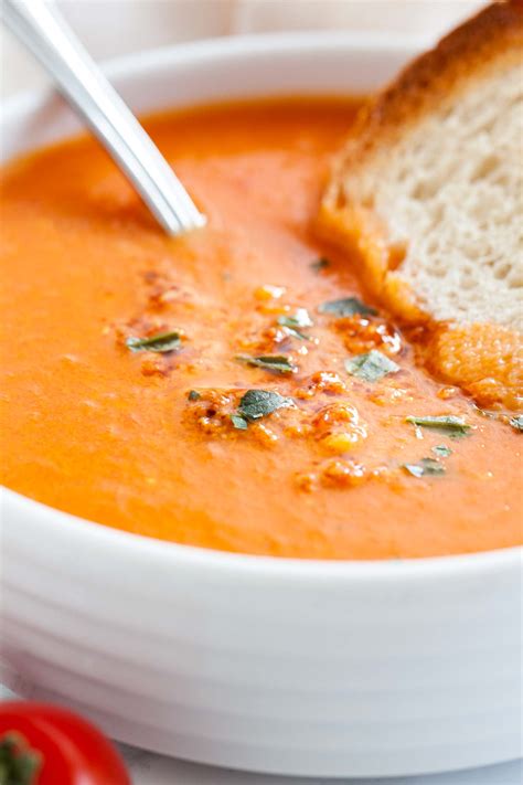 creamy roasted tomato soup  basil plated cravings