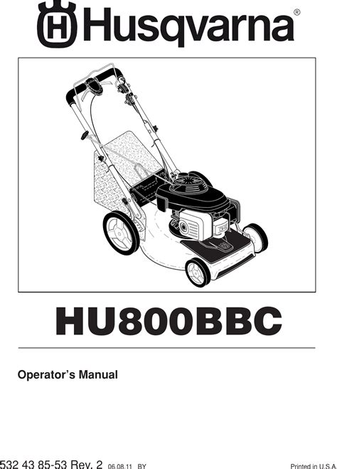 Husqvarna Walk Behind Mower Hu800bbc Users Manual Om Husqvarna