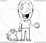 Feeding Senior Cat Happy Man His Clipart Cory Thoman Outlined Coloring Vector Cartoon 2021 sketch template