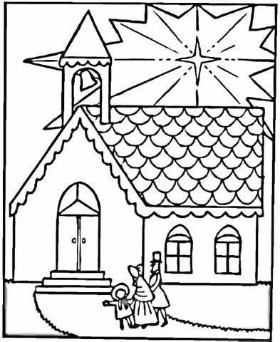 family visits church  christmas coloring page  printable