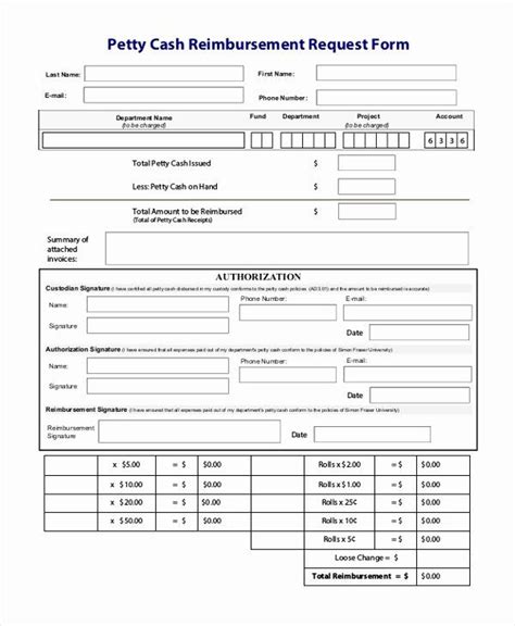 reimbursement request form template elegant sample petty cash