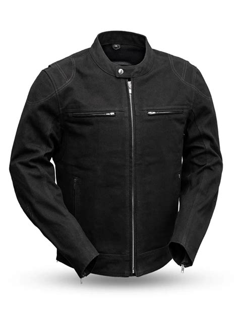 mens qualifier black motorcycle canvas jacket stars jackets