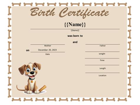 printable  puppy birth certificate template printable templates