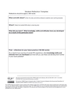 reflection template nhs fill  sign printable template