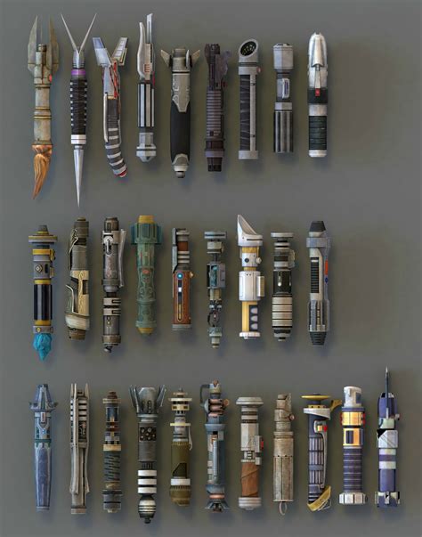 a render of all currently available lightsaber hilts imgur
