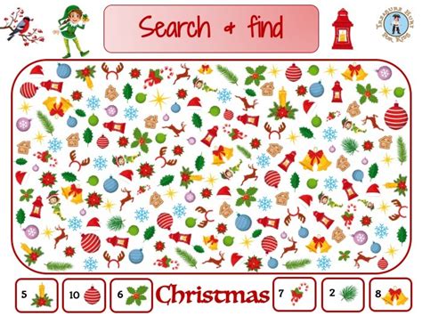 christmas search  find treasure hunt  kids printable activity
