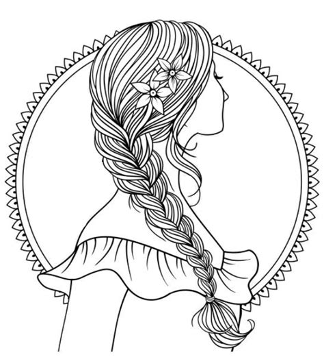 long hair braid coloring book  print