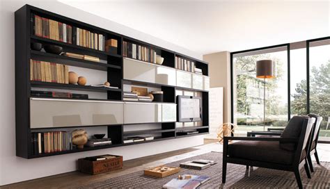 modern living room wall units  book storage