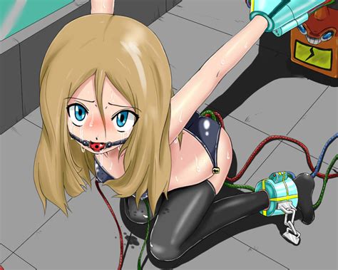 rule 34 arms held back arms up artist request ball gag blonde hair blue eyes bondage bound