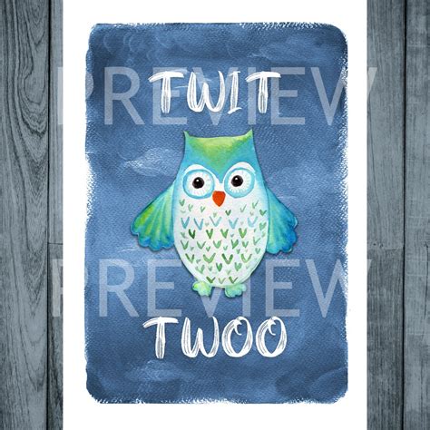 printable wall art cute owl twit twoo childrens wall etsy