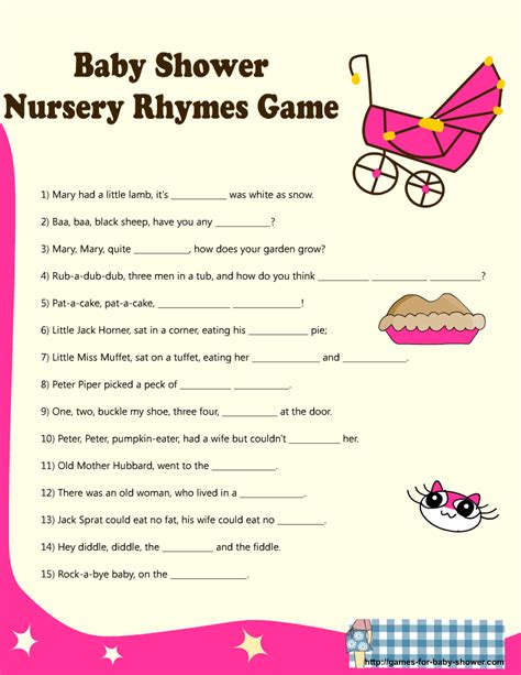 printable baby shower nursery rhyme games