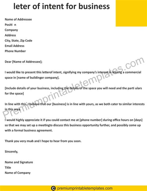 letter  intent  business premium printable templates letter