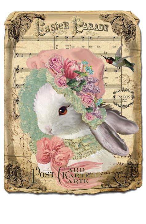 vintage shabby easter parade easter bunny large image instant etsy in