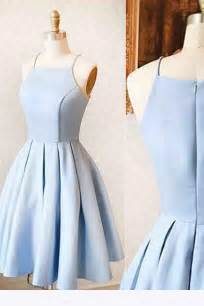 satin light blue simple short prom dress homecoming dress