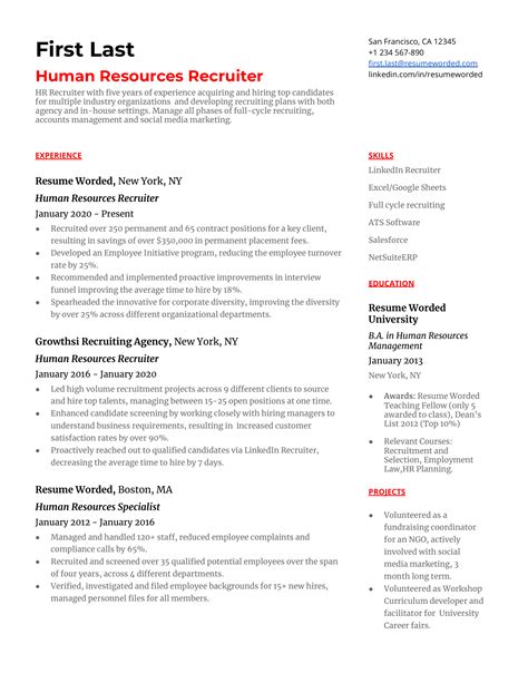 human resources hr recruiter resume examples   resume worded
