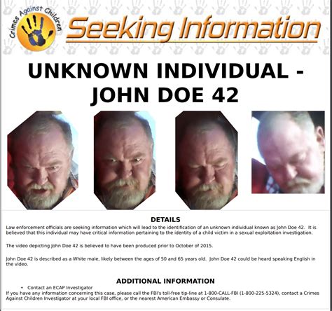 fbi seeks assistance  identifying john doe  sexual exploitation investigation