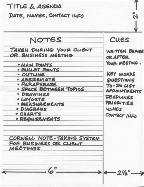 cornell note  cornell notes meeting notes business notes