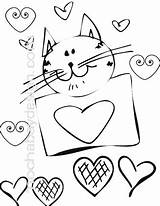 Cat Coloring Valentine Printable Valentines Pages Hearts Kids Smiling Printables Holiday Getdrawings sketch template