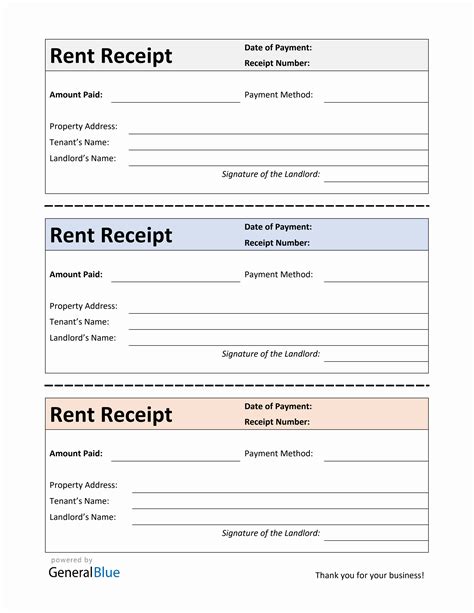 rental receipt templates