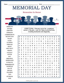 memorial day word search puzzle  puzzles  print tpt