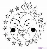 Moon Sun Coloring Pages Stars Draw Celestial Drawing Clipart Drawings Step Trippy Tattoo Printable Outline Kids Adults Nature Para Good sketch template