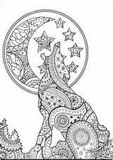 Wolf Zentangle Wolves Coloring Adult Pages Shapes Patterns Animals Adults Silhouette Moonlight Paisley Mixing Pretty Pdf Print Nature sketch template