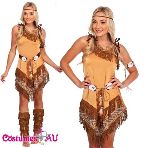 ladies pocahontas native american indian wild west fancy dress party