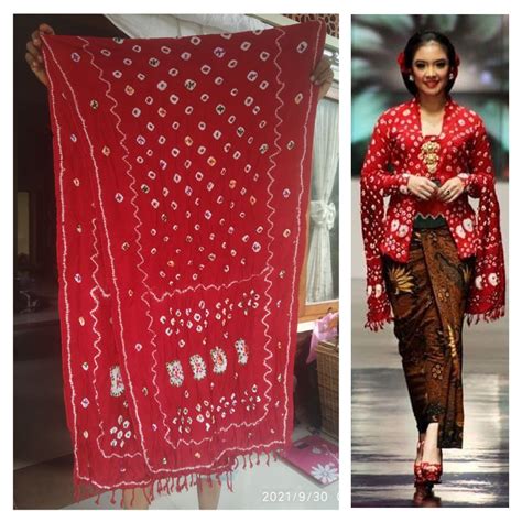 Jual Selendang Jumputan Pasangan Kebaya Kutubaru Jumputan Cantumkan