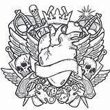Coloring Tattoo Pages Tattoos Cool Skull Colouring Tribal Adult Book Designs Skulls Adults Printable Colour Cross Flash Print Awesome Heart sketch template
