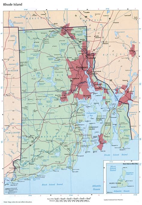 large detailed map  rhode island state  administrative divisions