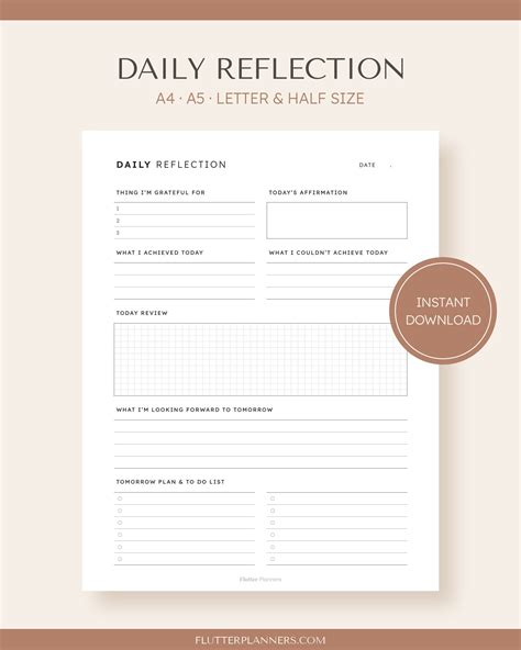 printable daily reflection journal template printable templates