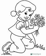 Coloring Pages Flowers Girl Flower Picking sketch template