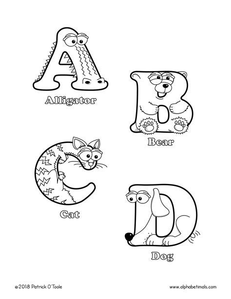 printable coloring pages uppercase letters animals alphabetimals